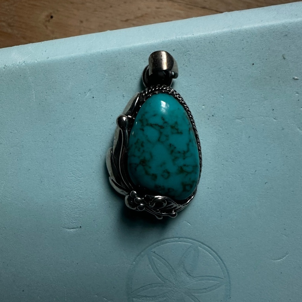 Hand Crafted Heavy Solid Silver Turquoise Pendant. - image 6